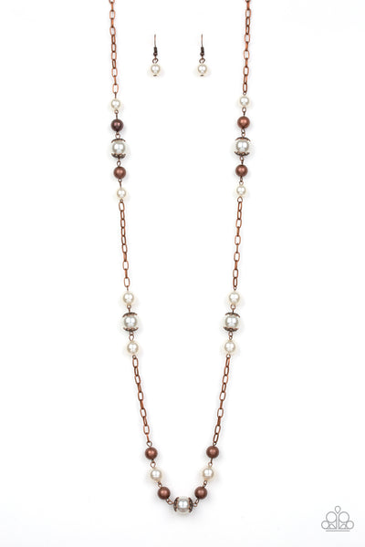 Wall Street Waltz - Copper Pearl Necklace Paparazzi