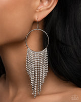 Streamlined Shimmer - White Rhinestone Earrings Paparazzi