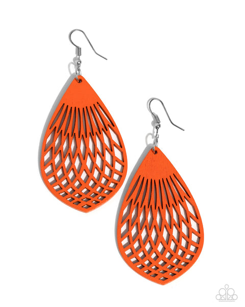 Caribbean Coral - Orange Wooden Earrings Paparazzi