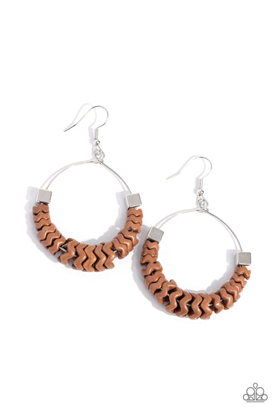 Capriciously Crimped - Brown Earrings Paparazzi