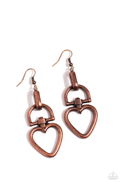 Padlock Your Heart - Copper Heart Earrings Paparazzi