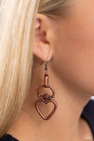 Padlock Your Heart - Copper Heart Earrings Paparazzi