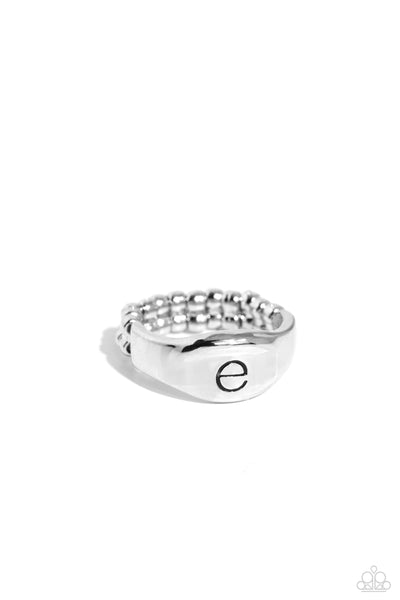 Monogram Memento - Silver - E Initial Ring Paparazzi