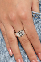 Monogram Memento - Silver - E Initial Ring Paparazzi