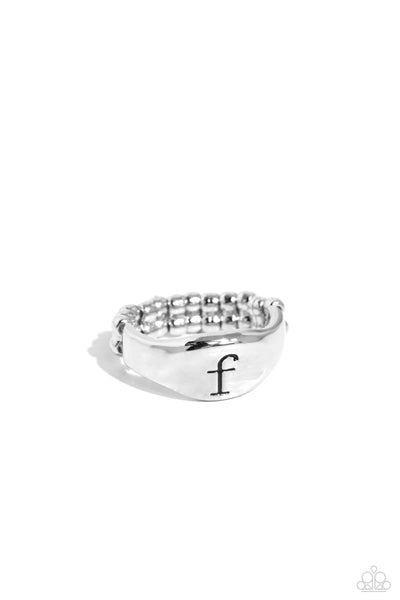 Monogram Memento - Silver - F Initial Ring Paparazzi