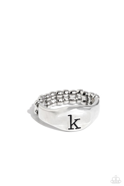 Monogram Memento - Silver - K Initial Ring Paparazzi