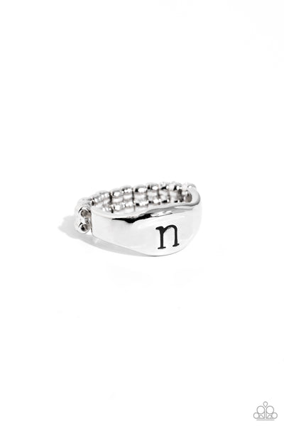 Monogram Memento - Silver - N Initial Ring Paparazzi