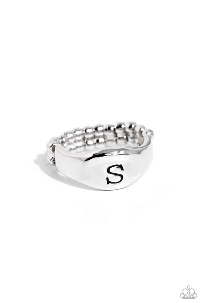 Monogram Memento - Silver - S Initial Ring Paparazzi