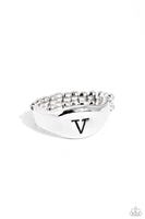 Monogram Memento - Silver - V Initial Ring Paparazzi