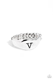 Monogram Memento - Silver - V Initial Ring Paparazzi