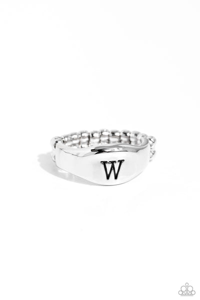 Monogram Memento - Silver - W Initial Ring Paparazzi