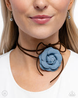 Floral Folktale - Brown Denim Floral Necklace