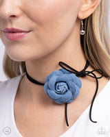 Floral Folktale - Black Floral Denim Necklace Paparazzi