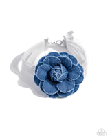 Garden Genre - White & Blue Denim Flower Bracelet