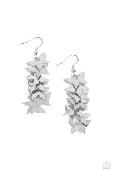 Aerial Ambiance - Silver Butterfly Earrings Paparazzi