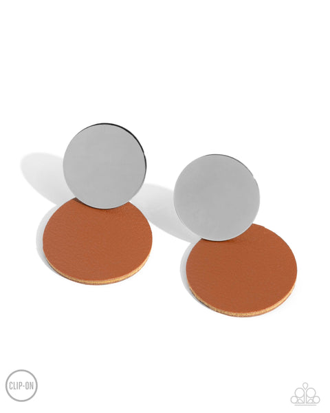 Leather Leader - Brown Clip On Earrings Paparazzi