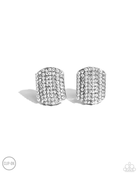 Glittering Generosity - White Clip On Earrings Paparazzi