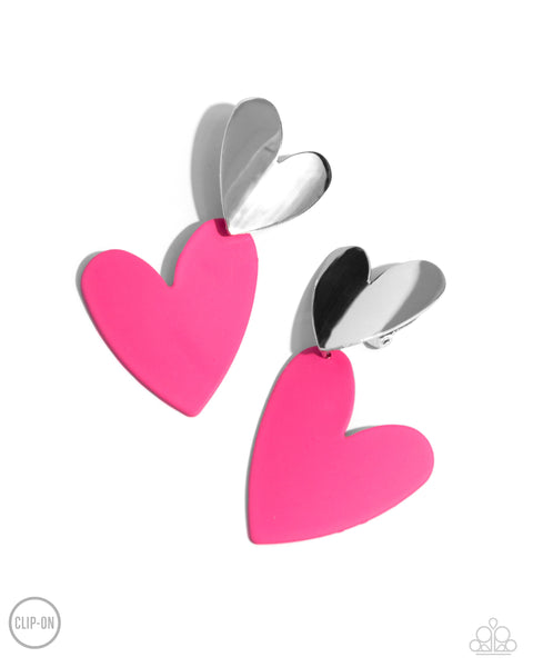 Romantic Occasion - Pink Heart Clip On Earrings Paparazzi