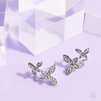 Adorably Aerial - White Butterfly Earrings Paparazzi