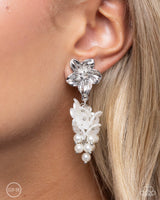 Bouquet Bling - White Clip-on Earrings Paparazzi