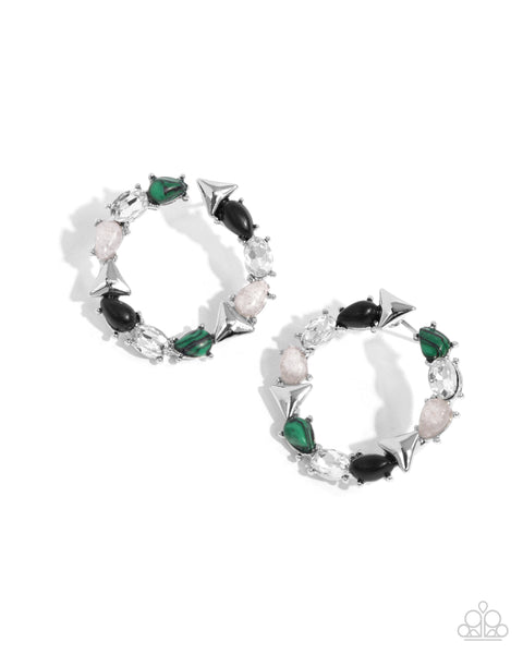 Triangular Talent -  Green, Black and White Earrings Paparazzi