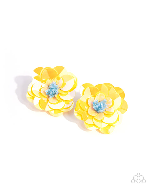 Floating Florals - Yellow Floral Earrings Paparazzi