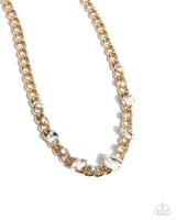 Pronged Perfection - Gold Rhinestone Necklace Paparazzi