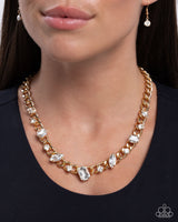 Pronged Perfection - Gold Rhinestone Necklace Paparazzi