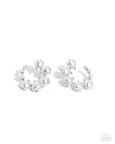 Castle Courting - White Heart Pearl Earrings Paparazzi