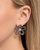 Blooming Belle - Black Rhinestone Earrings Paparazzi