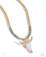 Timeless Texan - Gold Cow Skull Necklace Paparazzi