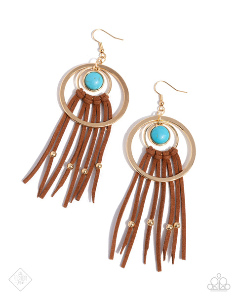 Texan Tapestry - Gold Earrings Paparazzi