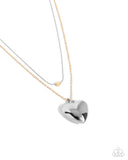 Halting Hearts - Multi Silver & Gold Heart Necklace Paparazzi