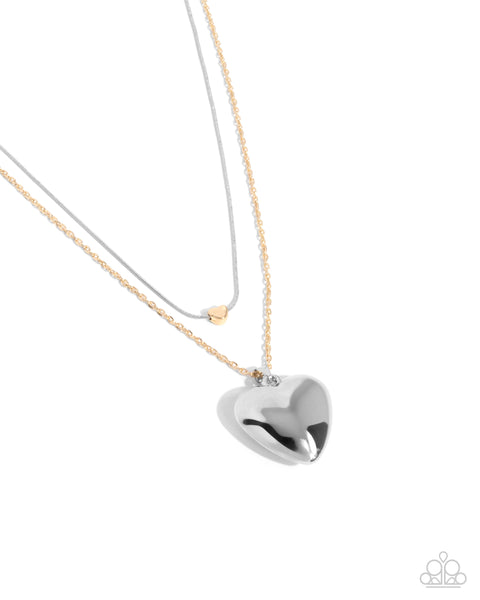 Halting Hearts - Multi Silver & Gold Heart Necklace Paparazzi