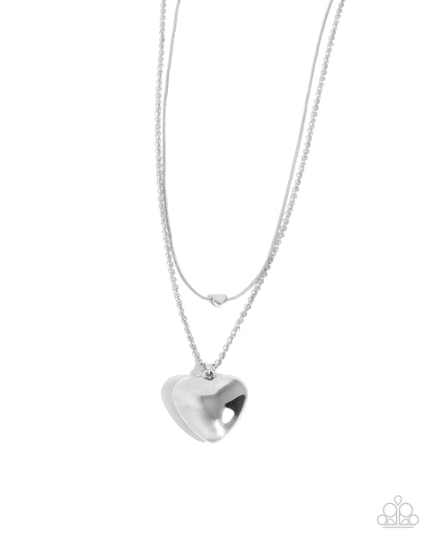 Halting Hearts - Silver Heart Necklace Paparazzi