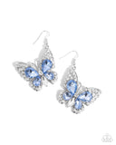 Teardrop Takeoff - Blue Butterfly Rhinestone Earrings Paparazzi