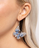 Teardrop Takeoff - Blue Butterfly Rhinestone Earrings Paparazzi