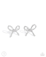 Convincing Charm - White Bow Rhinestone Ear Cuff Earrings Paparazzi