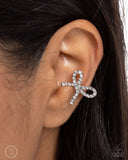 Convincing Charm - White Bow Rhinestone Ear Cuff Earrings Paparazzi