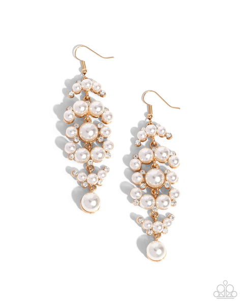 Talk of The Ton - Gold Pearl Earrings Paparazzi