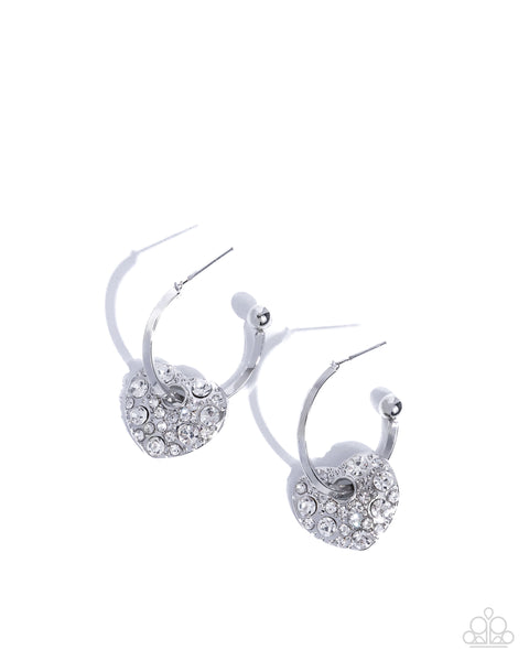 Valentines Valor - White Heart Earrings Paparazzi