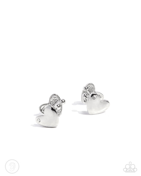 Valentines Vanity - White Heart Rhinestone Ear Cuff Earrings