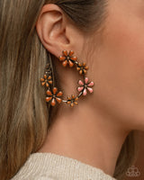 Wreathed Welcome - Gold Tomato Cream, Saffron, and Desert Rose Floral Earrings Paparazzi