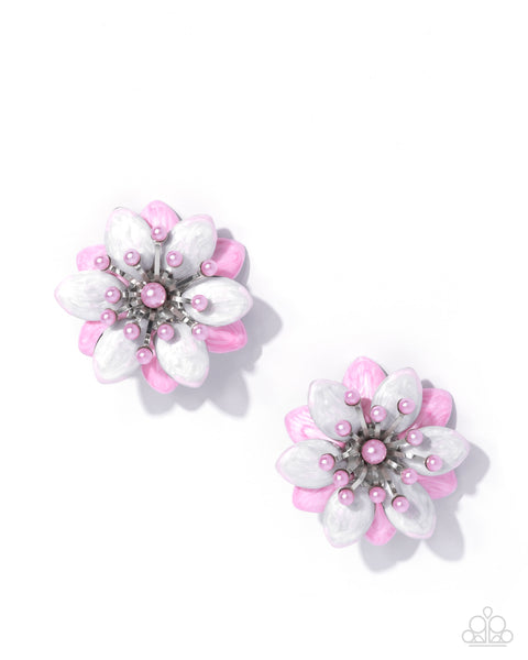 Dimensional Dowry - Pink Floral Earrings Paparazzi