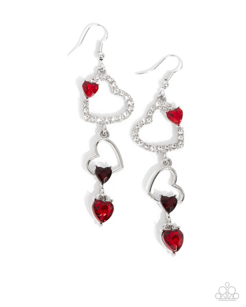 Courting Cascade - Red Heart Earrings Paparazzi