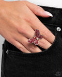 Admirable Ascension - Red Butterfly Rhinestone Ring Paparazzi