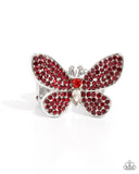 Admirable Ascension - Red Butterfly Rhinestone Ring Paparazzi