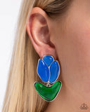 Tulip Triumph - Blue Floral Earrings Paparazzi