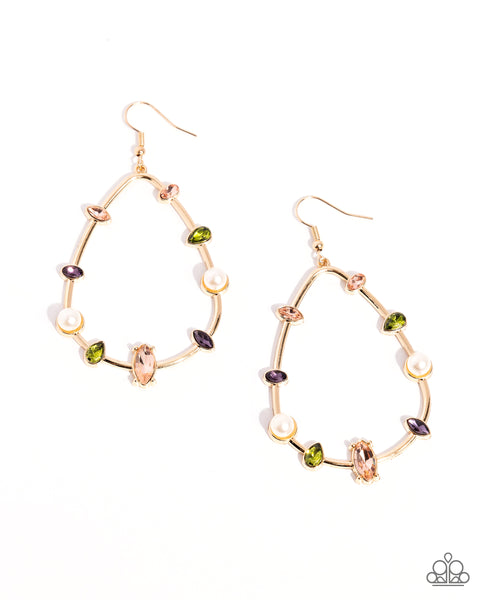 Dazzling Diversity - Gold w/ Multi colored Gems Earrings Paparazzi