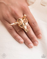 Texan Tutor - Gold Cow Skull Ring Paparazzi